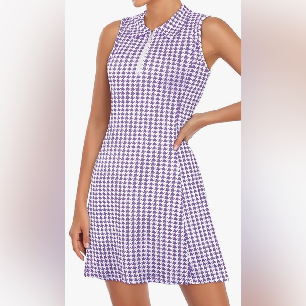 Purple Houndstooth Women's Golf Dress with Shorts